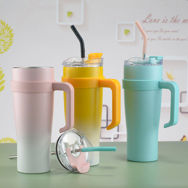Elosung Pink 304 Stainless Steel 40Oz Car Mug Insulated Tumbler With Handle And Straw Vacuum Flasks & Mugs