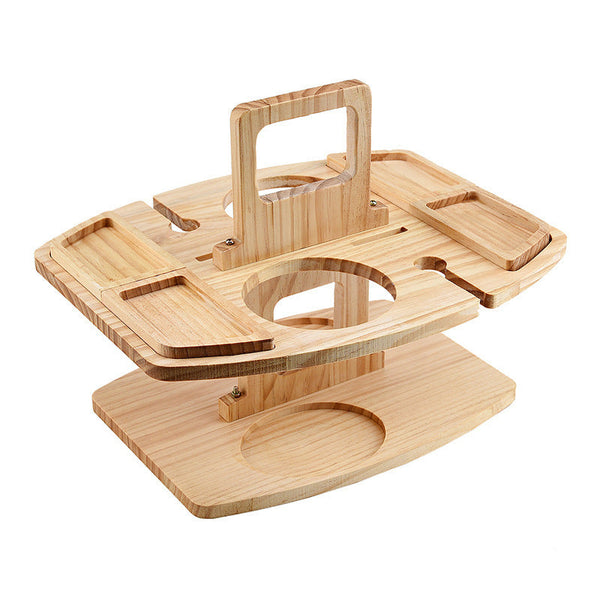Elosung Pine Log Color Portable Picnic Table Wine Glass & Snack Holder Picnic Accessories