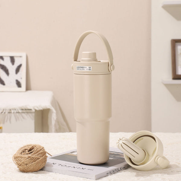 Elosung Beige 316 Stainless Steel Insulated 730Ml Tumbler With Straw Dual Drink Ceramic Liner Portable Car Cup Vacuum Flasks & Mugs