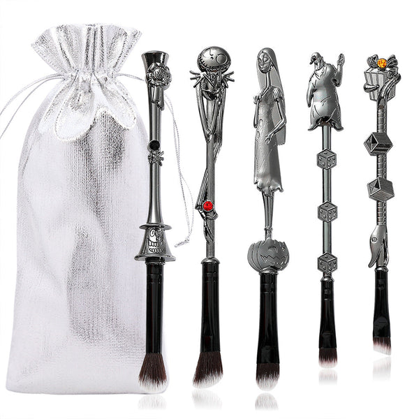 Elosung 5 Piece Gothic Skeleton Jack Makeup Brush Set Halloween Horror Themed Metal Eyeshadow For Creative Festive Gifts Brushes