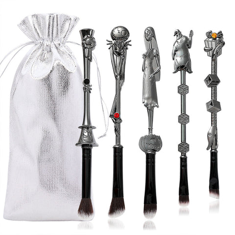 Elosung 5 Piece Gothic Skeleton Jack Makeup Brush Set Halloween Horror Themed Metal Eyeshadow For Creative Festive Gifts Brushes