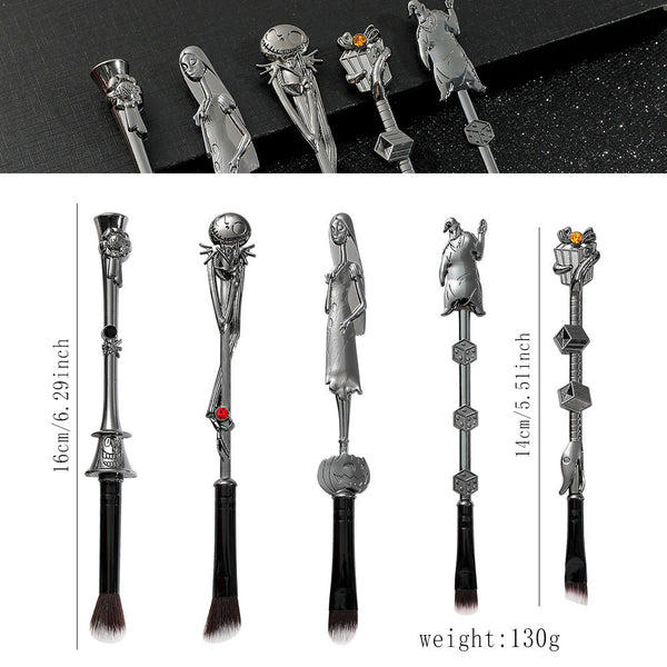 5 Piece Gothic Skeleton Jack Makeup Brush Set Halloween Horror Themed Metal Eyeshadow For Creative Festive Gifts Brushes