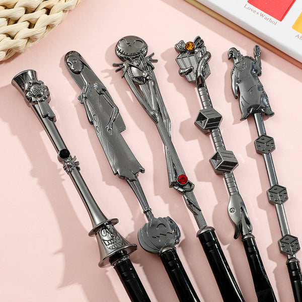 Elosung 5 Piece Gothic Skeleton Jack Makeup Brush Set Halloween Horror Themed Metal Eyeshadow For Creative Festive Gifts Brushes