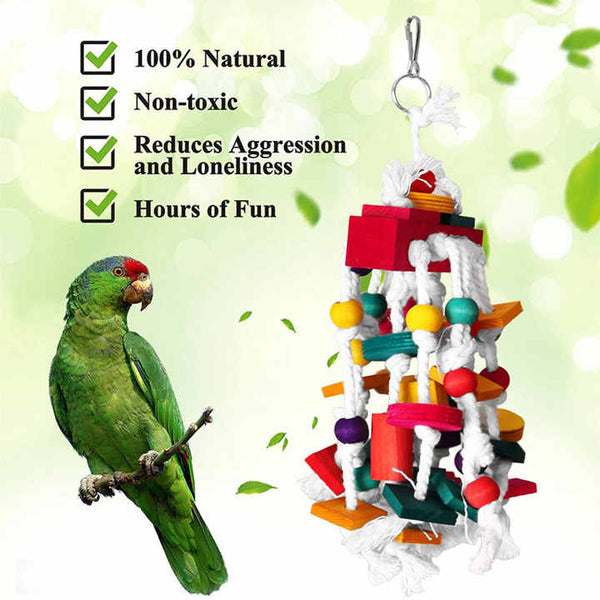 Elosung Colourful Parrot Toy With Wooden Beads Blocks And Cotton Rope Chewing Climbing Fun For Birds Birds Toys