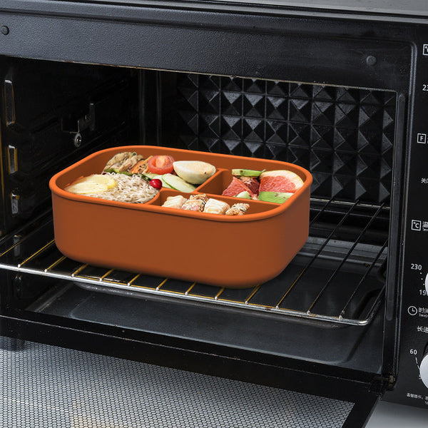 Elosung Dark Orange Food Grade Silicone Lunch Box Microwave Safe Bento With Dividers & Airtight Seal Lunchboxes