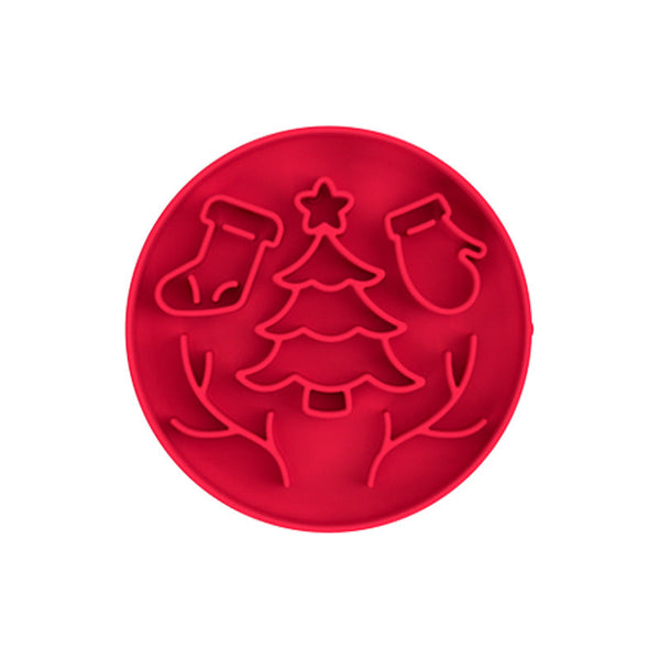 Elosung Red Silicone Slow Feeder Bowl For Dogs Anti Choking Christmas Themed Lick Mat Dog Feeding Mats