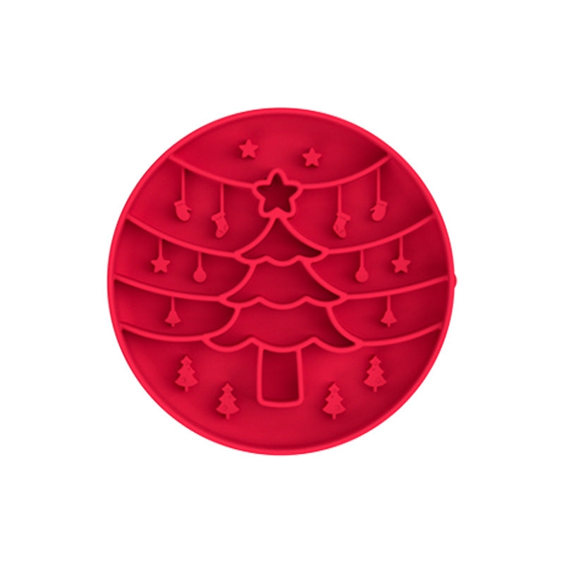 Elosung Red Silicone Slow Feeder Bowl For Dogs Anti Choking Christmas Themed Lick Mat Dog Feeding Mats