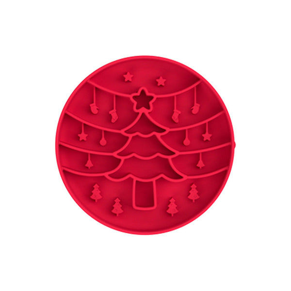 Red Silicone Slow Feeder Bowl For Dogs Anti Choking Christmas Themed Lick Mat Dog Feeding Mats