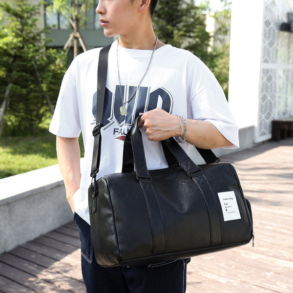 Elosung Brown Men's Large Capacity Pu Leather Gym Bag Travel Shoulder And Duffel For Fitness Yoga Duffle Bags