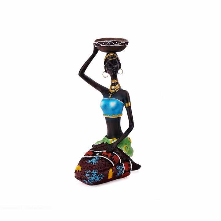 Elosung Blue Resin African Woman Candle Holders Decorative Tabletop Stands For Coffee Bars & Home Candle Holders & Accessories