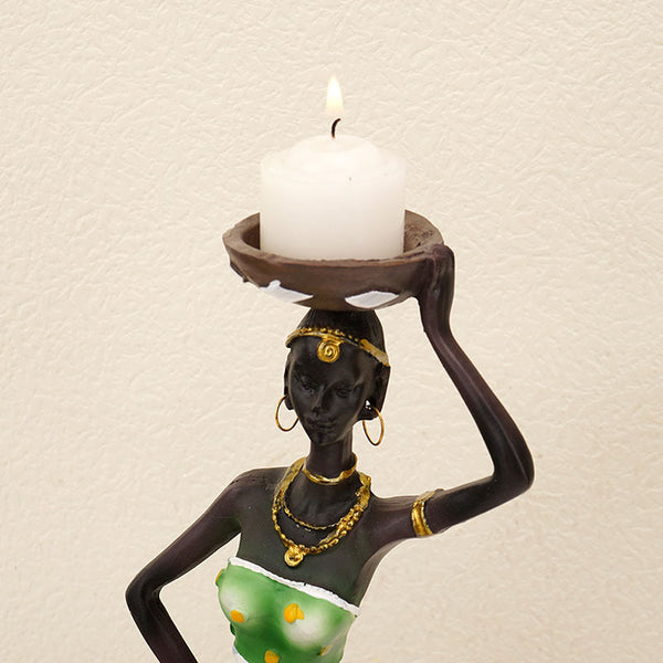 Elosung Blue Resin African Woman Candle Holders Decorative Tabletop Stands For Coffee Bars & Home Candle Holders & Accessories