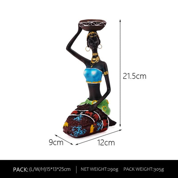 Elosung Blue Resin African Woman Candle Holders Decorative Tabletop Stands For Coffee Bars & Home Candle Holders & Accessories