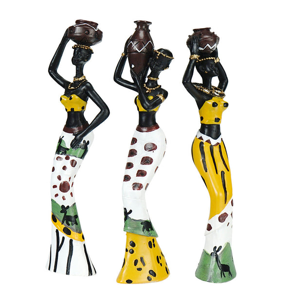 Elosung Yellow Maiden Praying For Rain 3 Piece Set African Style Home Decor Accents Tabletop And Shelf Display Sculptures & Figurines