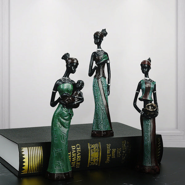 Elosung Green Women's Compassion 3 Pack African Style Home Decor Accents For Tabletop And Shelf Display Sculptures & Figurines