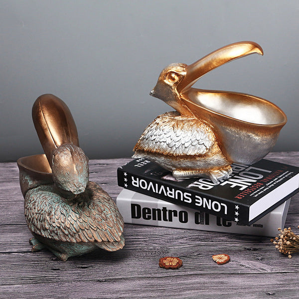 Elosung 1 Sets Of Brown Pelican Resin Decor Bowl Unique Key Candy And Storage Organizer For Home Decoration Decorative Plates & Bowls