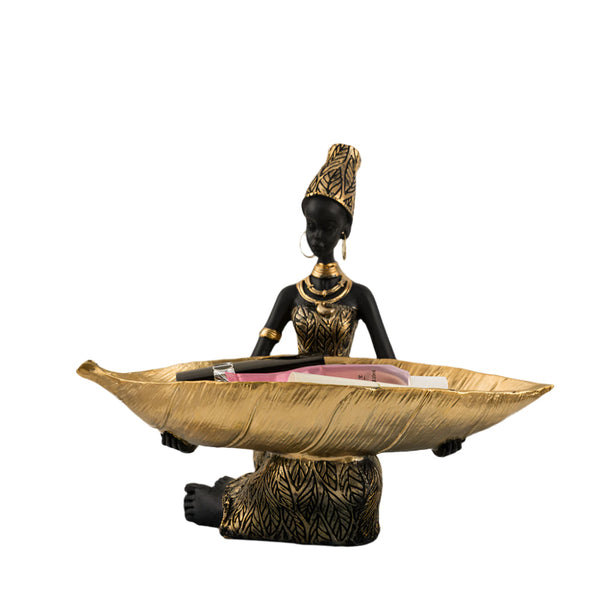 Elosung Elegant African Woman Resin Tray Unique Home Decor And Storage Organizer Sculptures & Figurines