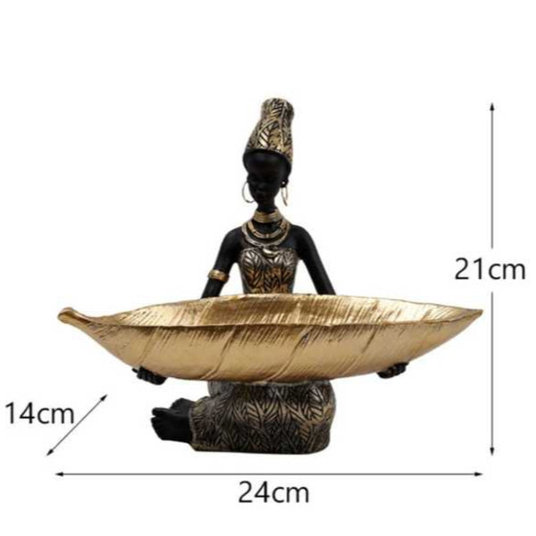 Elosung Elegant African Woman Resin Tray Unique Home Decor And Storage Organizer Sculptures & Figurines