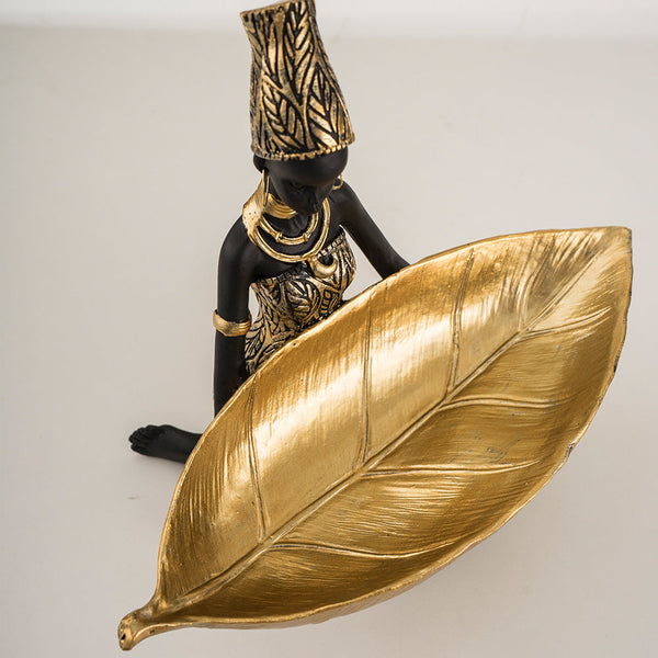 Elosung Elegant African Woman Resin Tray Unique Home Decor And Storage Organizer Sculptures & Figurines