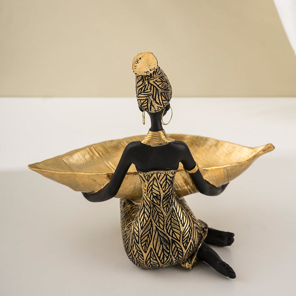 Elosung Elegant African Woman Resin Tray Unique Home Decor And Storage Organizer Sculptures & Figurines