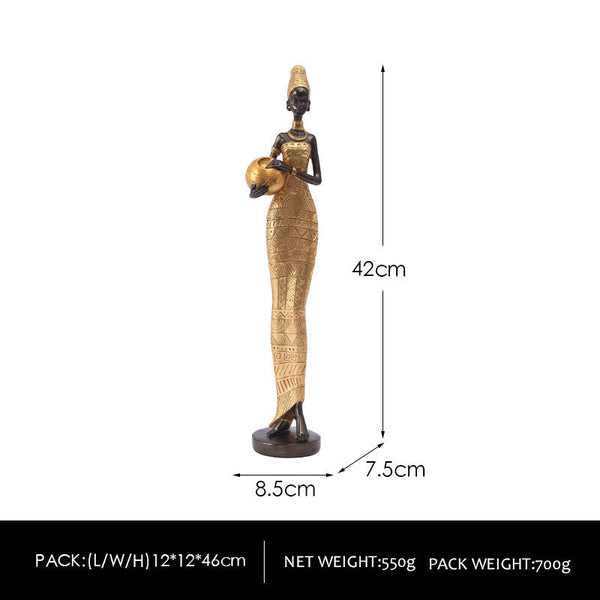 Elosung Gold Exotic African Woman Figurine Elegant Resin Sculptures For Home Decor Sculptures & Figurines