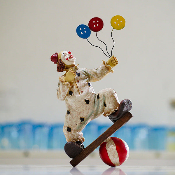 Elosung Circus Clown Figurines Retro Balloon And Bicycle Ornaments Sculptures & Figurines