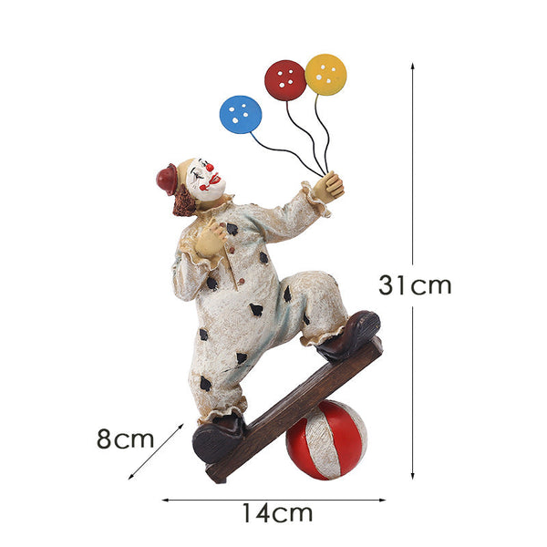 Elosung Circus Clown Figurines Retro Balloon And Bicycle Ornaments Sculptures & Figurines