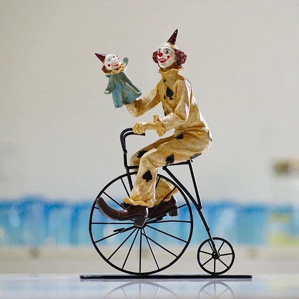Elosung Circus Clown Figurines Retro Balloon And Bicycle Ornaments Sculptures & Figurines