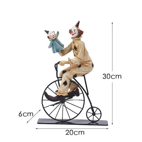 Elosung Circus Clown Figurines Retro Balloon And Bicycle Ornaments Sculptures & Figurines