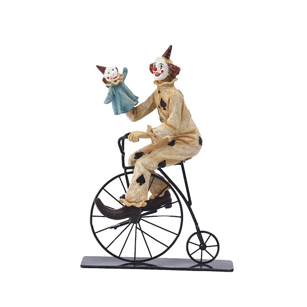 Elosung Circus Clown Figurines Retro Balloon And Bicycle Ornaments Sculptures & Figurines