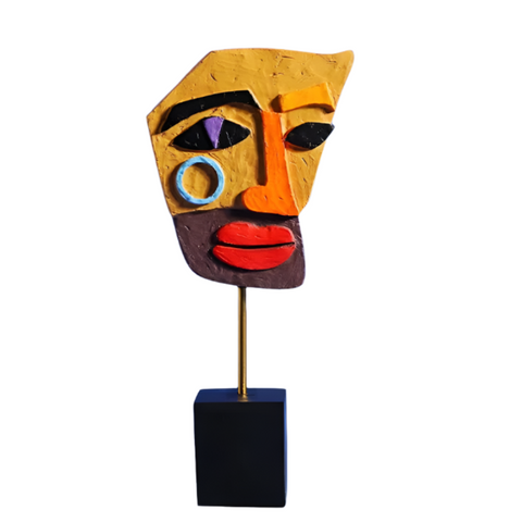 Elosung Yellow Modern Abstract Man Face Sculpture Colorful Resin Art Statue For Home & Office Decor Sculptures & Figurines