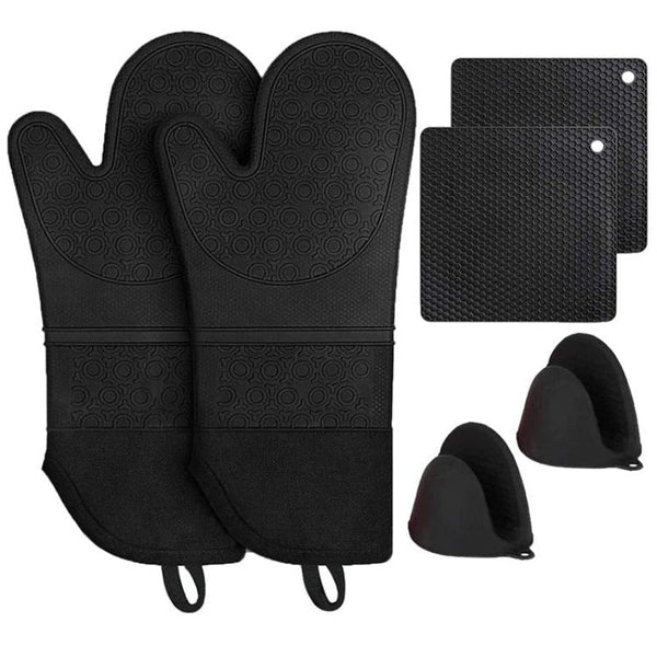 Elosung Black Bpa Free Non Slip Silicone Oven Mitts Heat Resistant Gloves With Honeycomb Pattern For Kitchen Safety Oven Mitts & Potholders