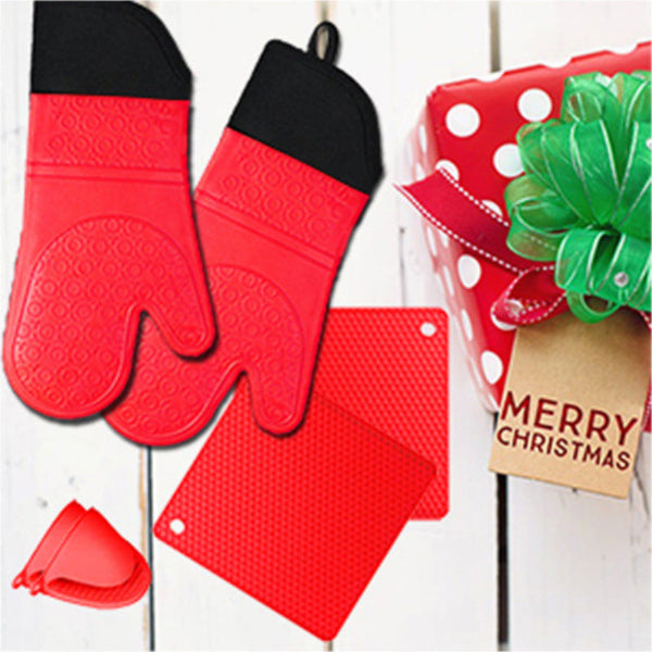 Elosung Red 3 Piece Set Bpa Free Non Slip Silicone Oven Mitts Heat Resistant Gloves With Honeycomb Pattern For Kitchen Safety Oven Mitts & Potholders