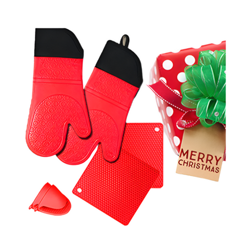 Elosung Red 3 Piece Set Bpa Free Non Slip Silicone Oven Mitts Heat Resistant Gloves With Honeycomb Pattern For Kitchen Safety Oven Mitts & Potholders
