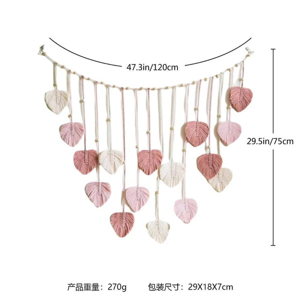 Elosung Hand Woven Leaf Tapestry Pink 120X75cm Tapestries