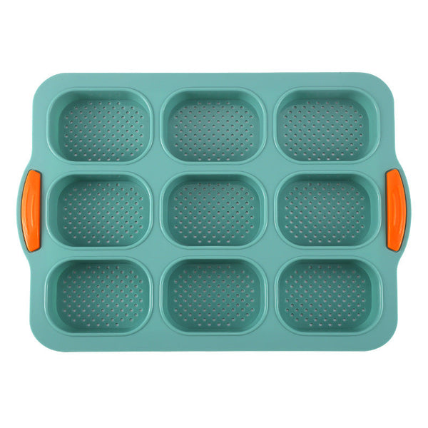Elosung Green Silicone Mini Bread Loaf Baking Mold Non Stick 8 Cavity Bakeware Pan With Handles For Cakes And Muffin Pans & Baking Moulds
