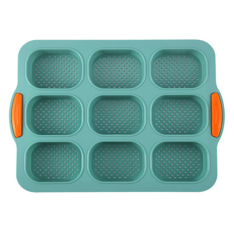 Elosung Green Silicone Mini Bread Loaf Baking Mold Non Stick 8 Cavity Bakeware Pan With Handles For Cakes And Muffin Pans & Baking Moulds