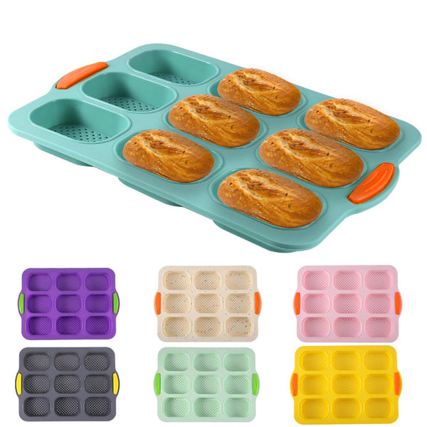 Elosung Purple Silicone Mini Bread Loaf Baking Mold Non Stick 8 Cavity Bakeware Pan With Handles For Cakes And Muffin Pans & Baking Moulds