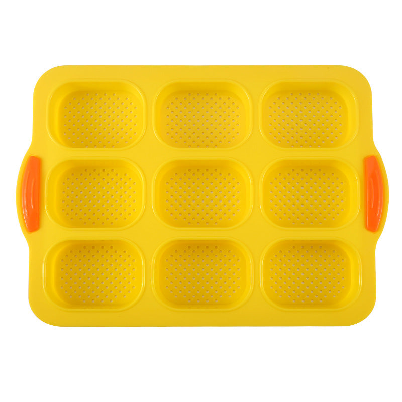 Elosung Yellow Silicone Mini Bread Loaf Baking Mold Non Stick 8 Cavity Bakeware Pan With Handles For Cakes And Muffin Pans & Baking Moulds