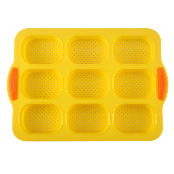 Elosung Yellow Silicone Mini Bread Loaf Baking Mold Non Stick 8 Cavity Bakeware Pan With Handles For Cakes And Muffin Pans & Baking Moulds