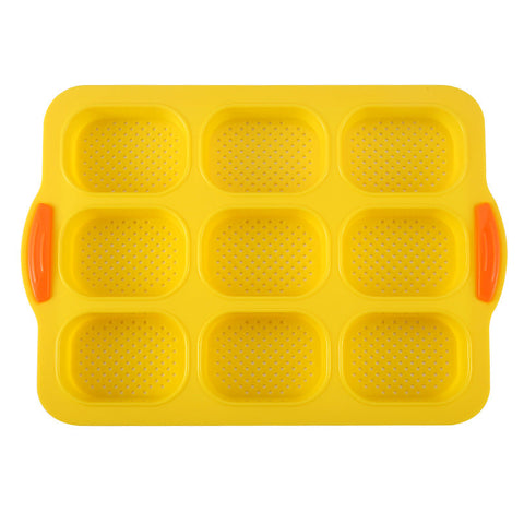 Elosung Yellow Silicone Mini Bread Loaf Baking Mold Non Stick 8 Cavity Bakeware Pan With Handles For Cakes And Muffin Pans & Baking Moulds