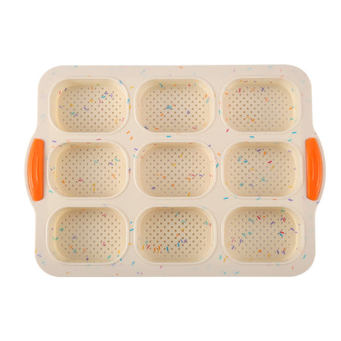 Elosung Beige Silicone Mini Bread Loaf Baking Mold Non Stick 8 Cavity Bakeware Pan With Handles For Cakes And Muffin Pans & Baking Moulds