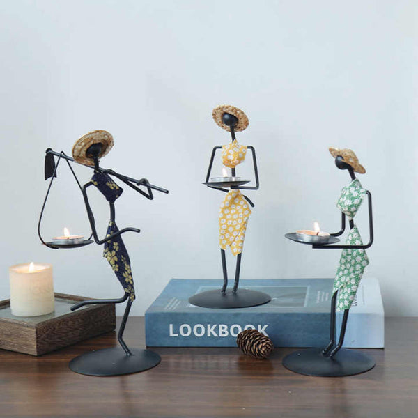 Elosung Red Dress Modern Iron Art Candle Holder Stylish Decorative Stand For Living Room Dining And Study Candle Holders & Accessories