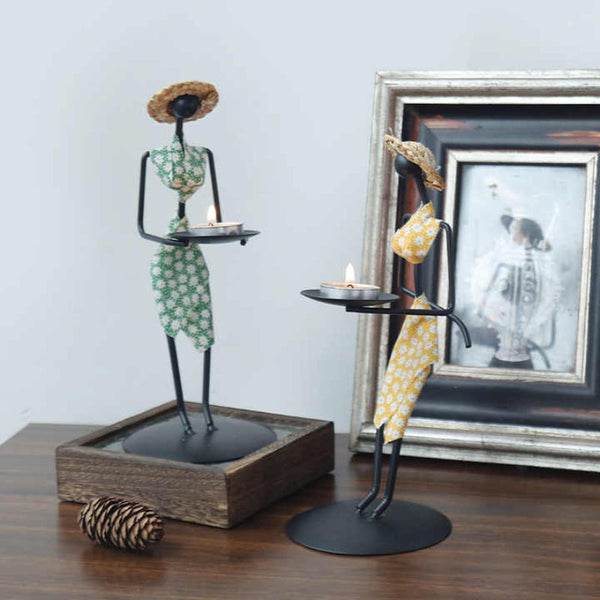 Elosung Red Dress Modern Iron Art Candle Holder Stylish Decorative Stand For Living Room Dining And Study Candle Holders & Accessories