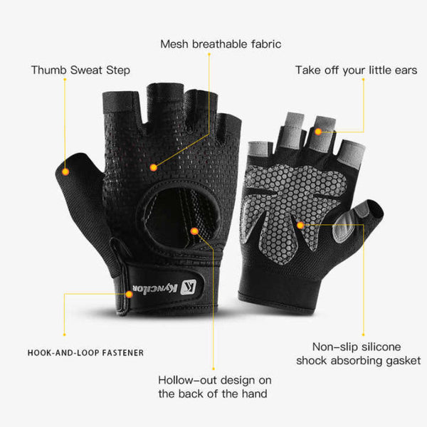 Elosung M Black Fingerless Sports Gloves Non Slip Silicone Palm Pads For Cycling Weightlifting And Fitness Training Gloves Straps & Hooks
