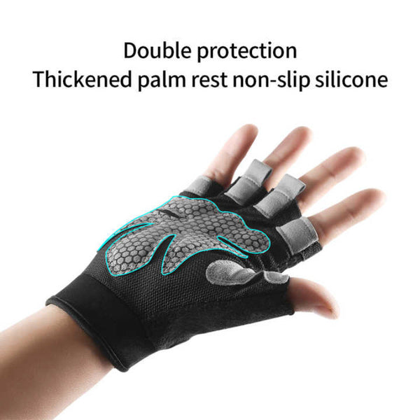 Elosung L Black Fingerless Sports Non Slip Silicone Palm Pads For Cycling Weightlifting And Fitness Training Gloves
