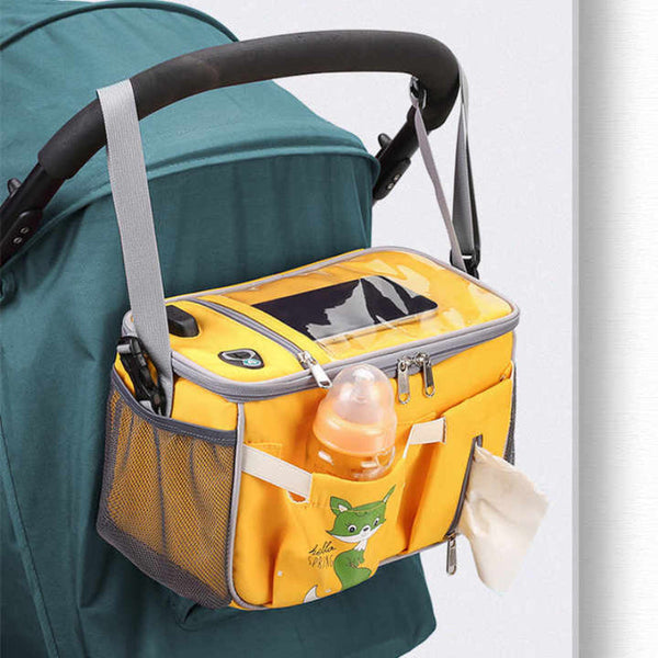 Elosung Green Stroller Organizer Bag Multi Functional Little One With Touchscreen Usb Port And Bottle Holders Pram Organisers & Nets