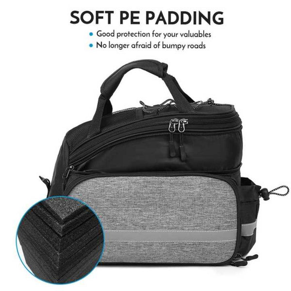 Elosung Black Insulated Bike Rear Rack Bag Waterproof Storage With Soft Pe Padding For Cycling Carrier & Pannier Racks
