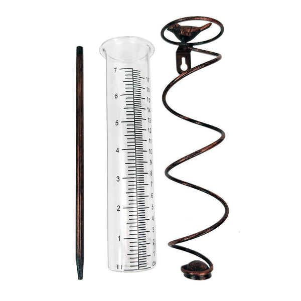 Elosung Decorative Garden Rain Gauge Glass Meter With Metal Stake And Bird Design Lawn Stakes