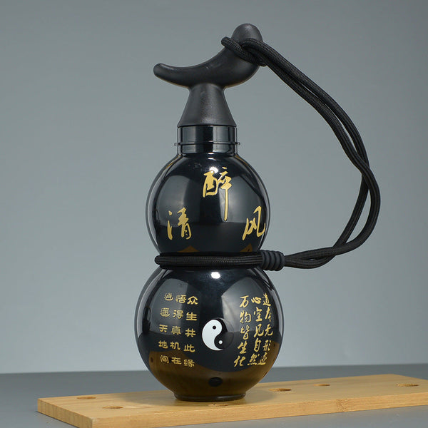 Elosung 750Ml Inspired Gourd Water Black Plastic Bottle Stylish Chinese Flask With Yin Yang Design Vacuum Flasks & Mugs