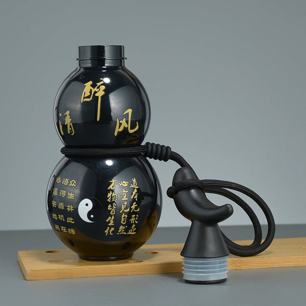 Elosung 750Ml Inspired Gourd Water Black Plastic Bottle Stylish Chinese Flask With Yin Yang Design Vacuum Flasks & Mugs